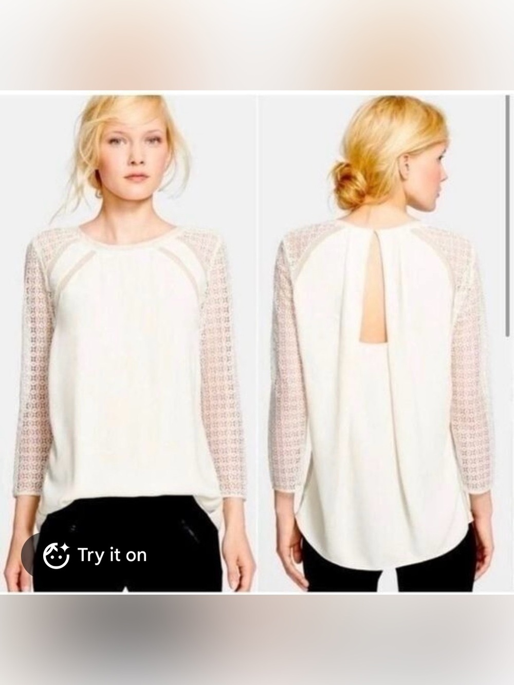 NWT Rebecca Taylor Women's Cream Lace-Sleeve Blouse Size 6 Work Evening New